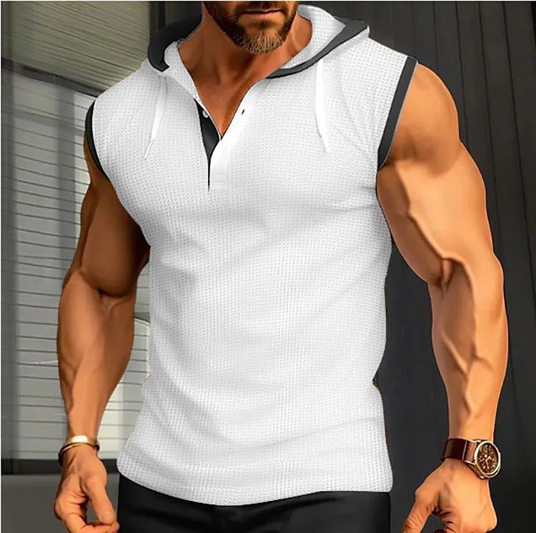 PASUXI Bulk Casual Men's Sleeveless Hooded Vests Trendy Heavyweight T-Shirts huanwei