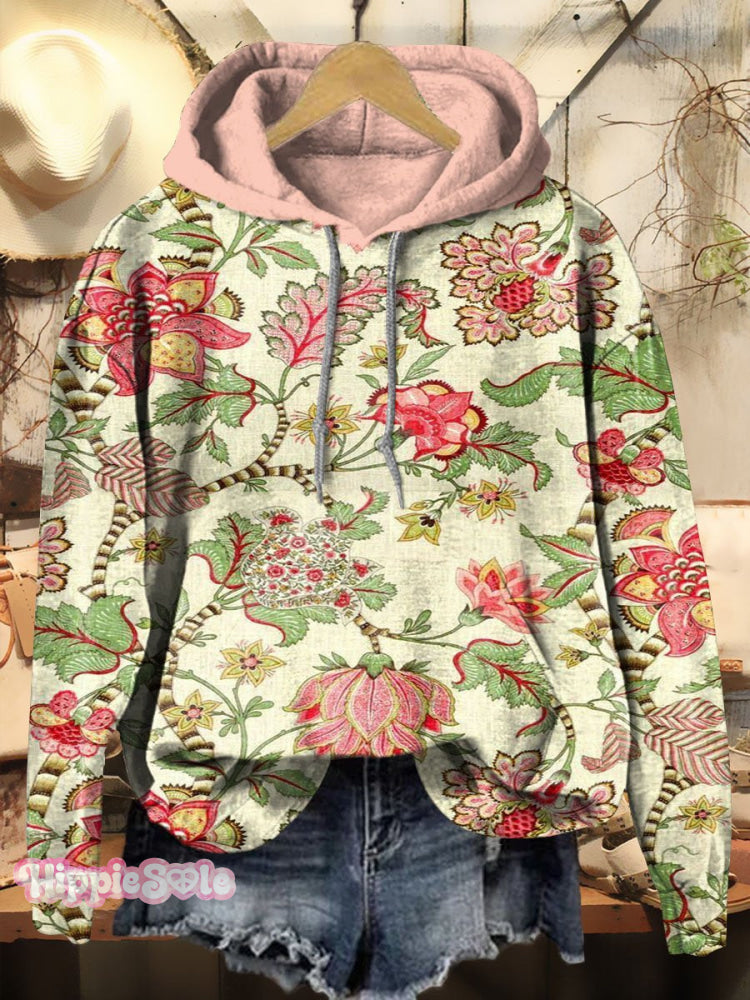Vintage Floral Print Casual Hoodie Sweatshirt Multicolor / S