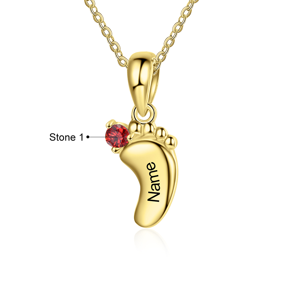 Baby Feet Necklace Custom 1 Birthstone Family Gifts Set for Mom