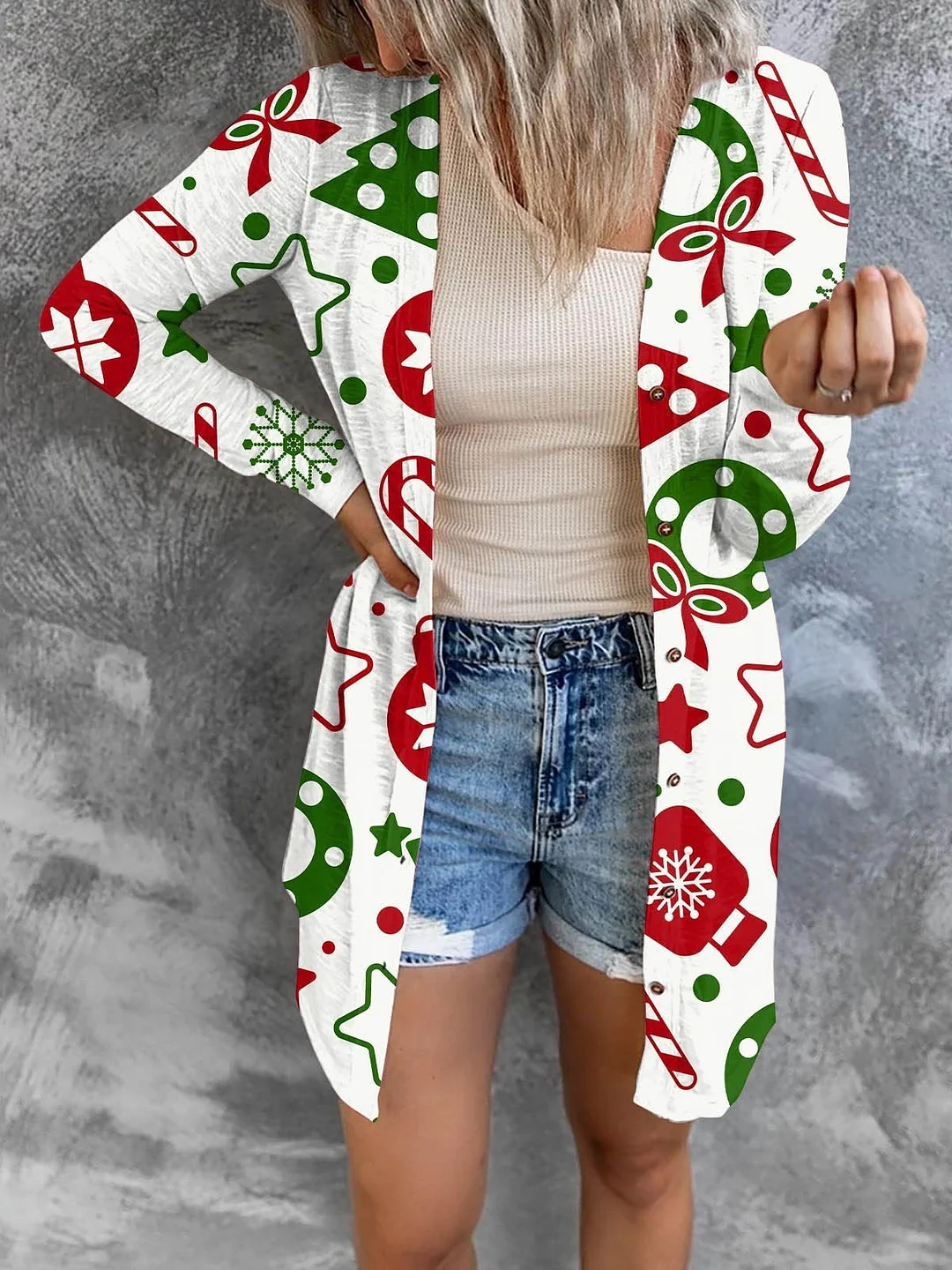 Women's Christmas Printing Fashion Button Long Sleeve Cardigan