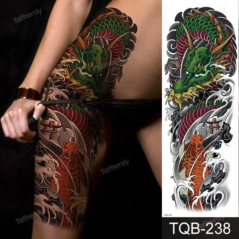 sexy temporary tattoo large body art thigh leg arm sleeve tattoo sticker fish dragon totem lotus peony flower tatoo fake water