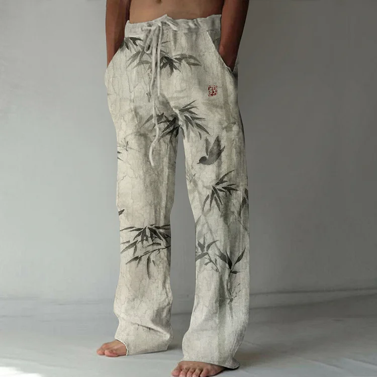 Vintage Japanese Bamboo Art Linen Blend Casual Pants