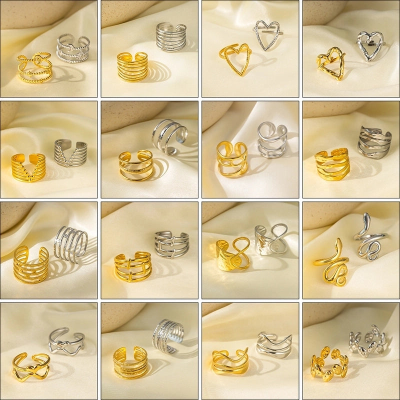Elegant Streetwear Waves Heart Shape Flower Titanium Steel Irregular Plating Open Rings