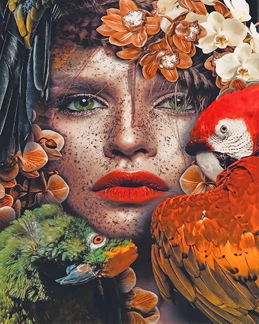 

Parrots Woman Flowers – Paint By Numbers - 40*50CM, 501 Original