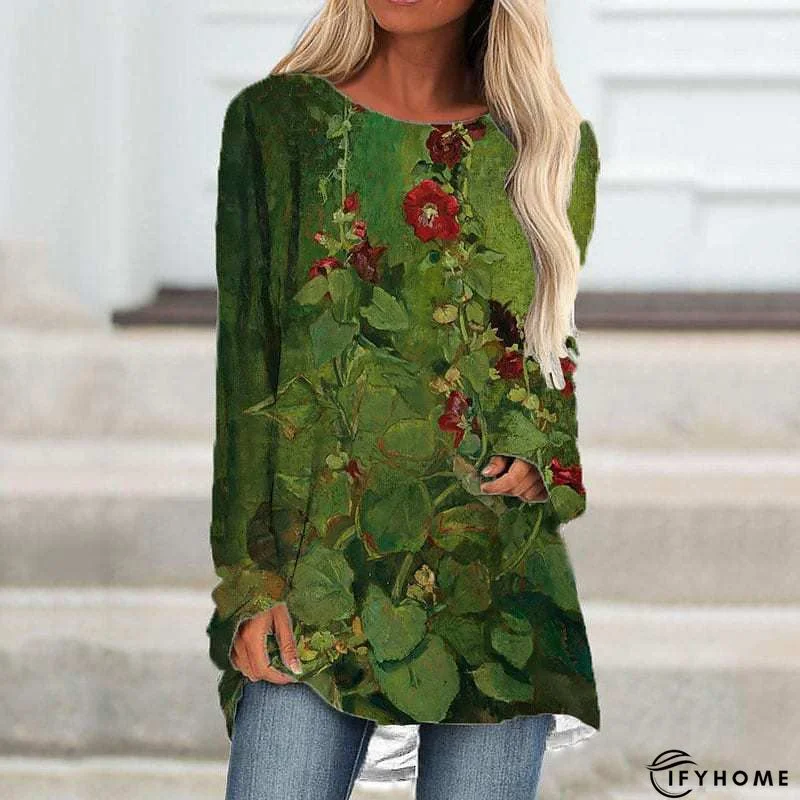 Holiday Floral Shift Polyester Cotton Top | IFYHOME