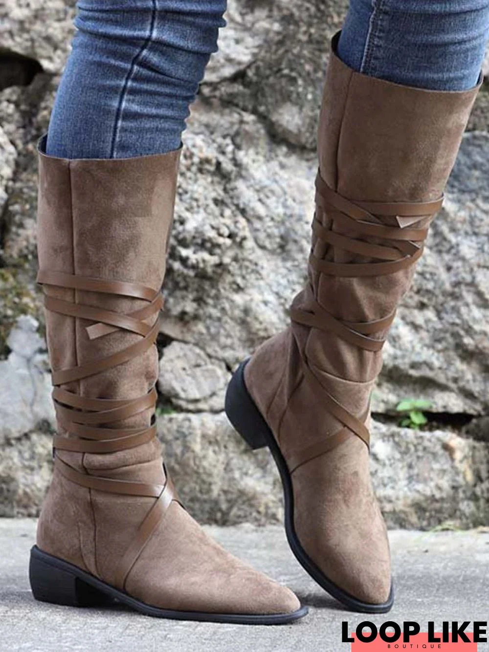 Vintage Faux Suede Wrap-Accent Tall Boots