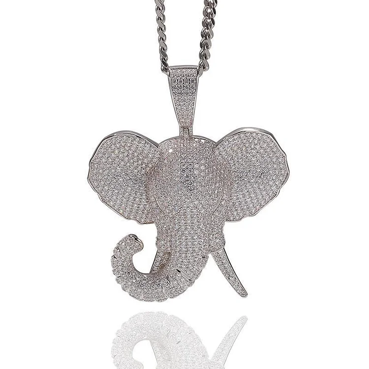 Pave Bling Iced Out Elephant Animal Pendants Necklace-VESSFUL