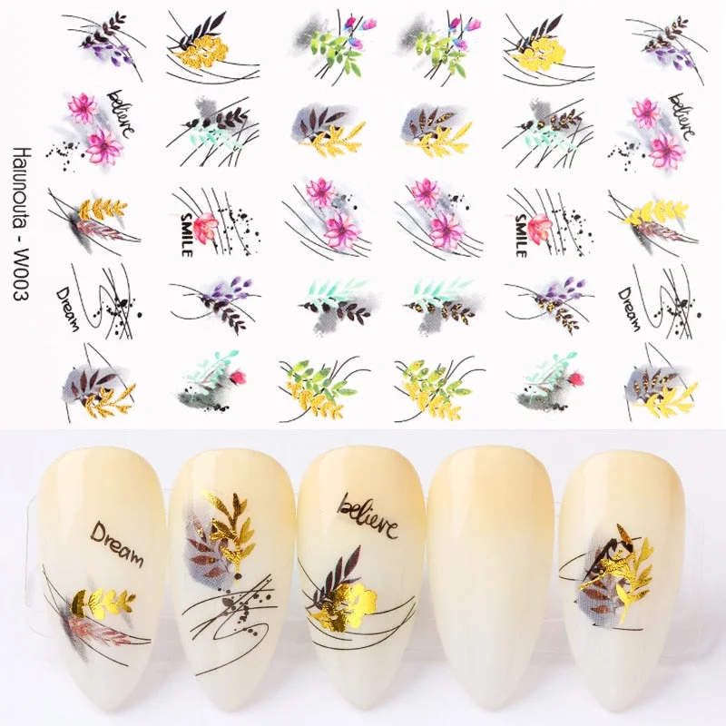 1 Sheet iridescent Nail Sticker Black leave 3D Transfer Beautiful Nail Decals Decoration Summer Popupar DIY Nail Design