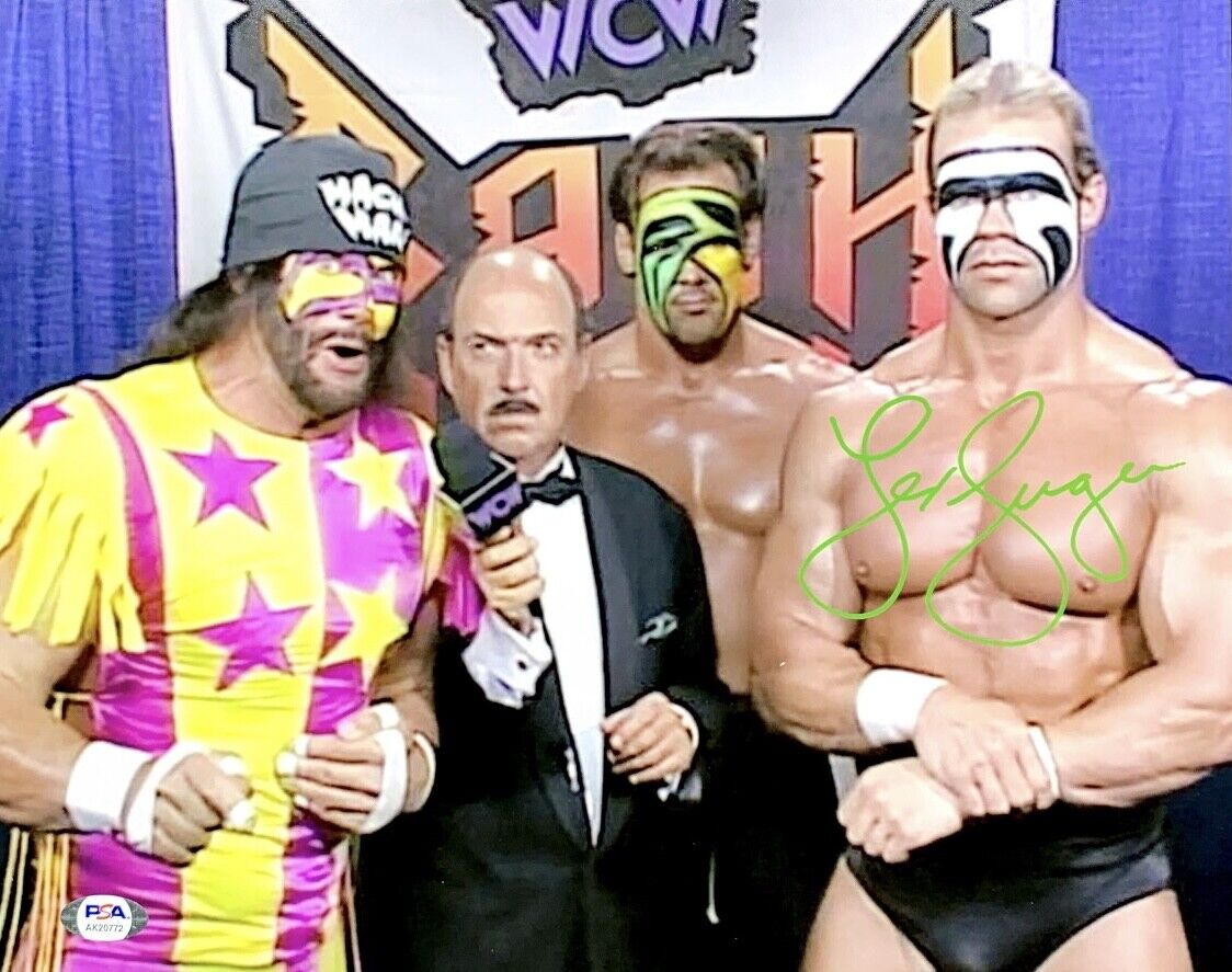 Lex Luger Signed 11x14 Photo Poster painting w/ Macho Man Savage & Sting WCW PSA AK20772