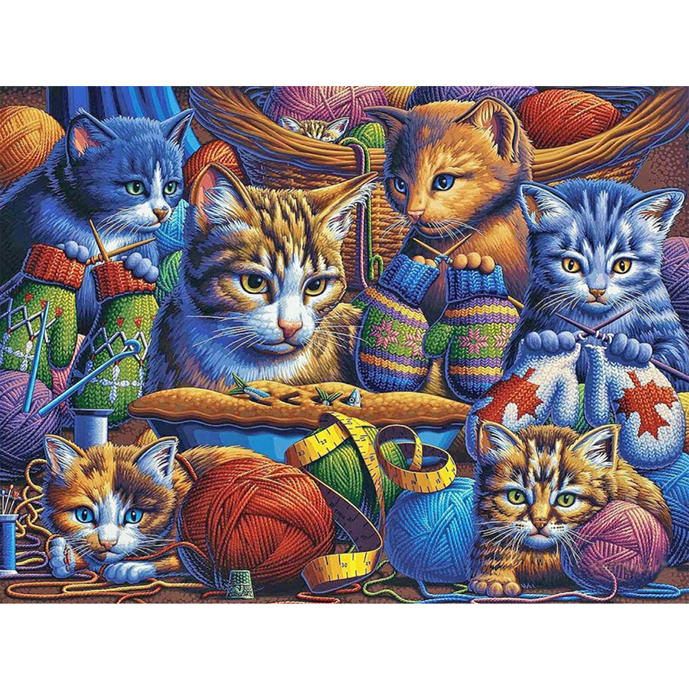 

Cat Knitting Wool - Round Drill Diamond Painting - 50*40CM, 501 Original