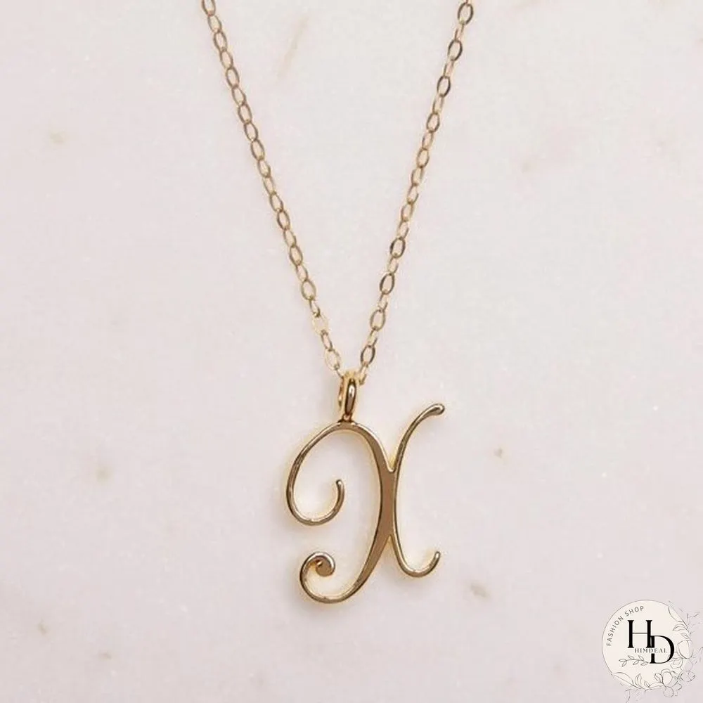 Letter Name Necklace Alphabet Initial Cursive Gold Silver Personalized Bridesmaid Gift
