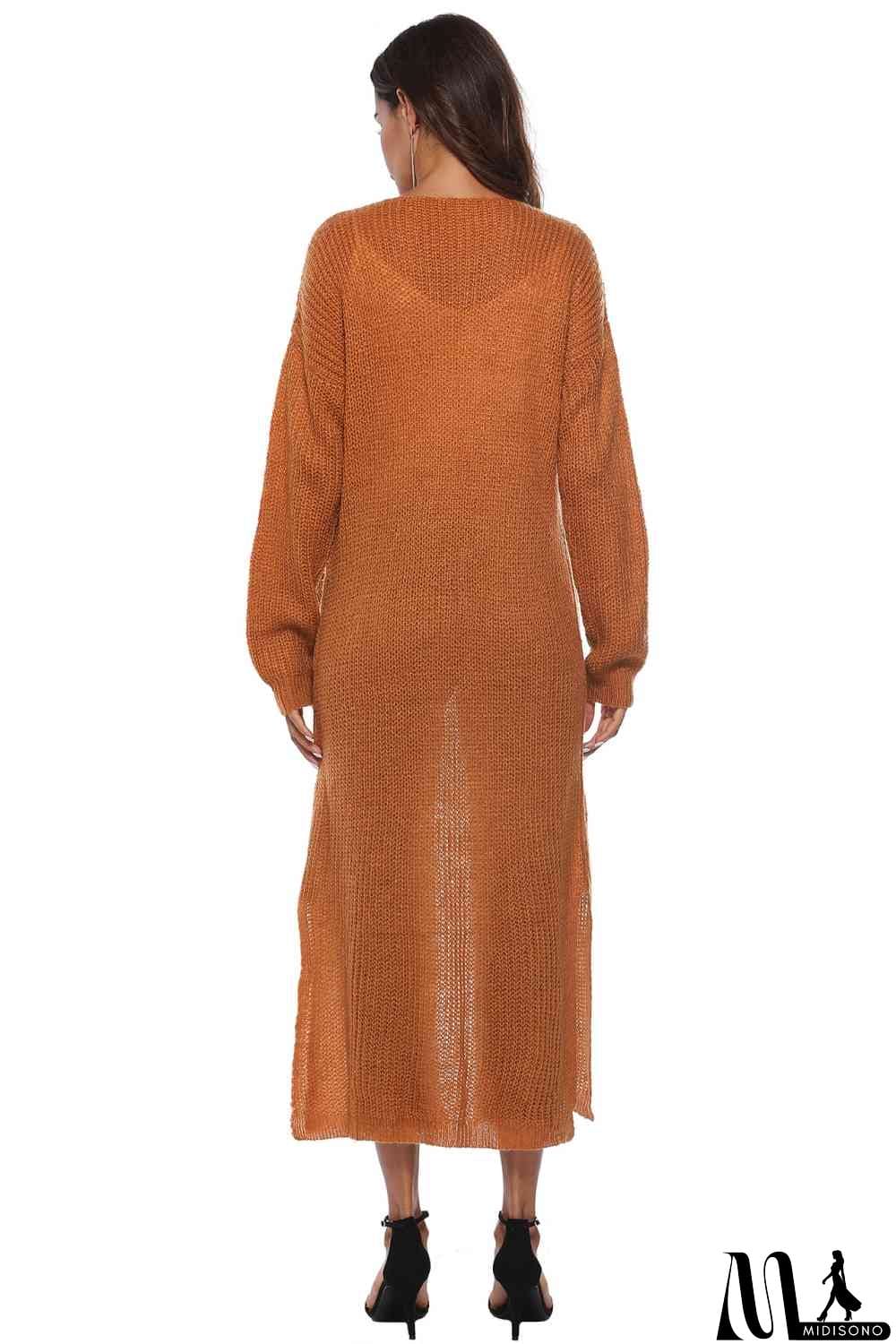 MidiSono - Long Sleeve Open Front Buttoned Cardigan