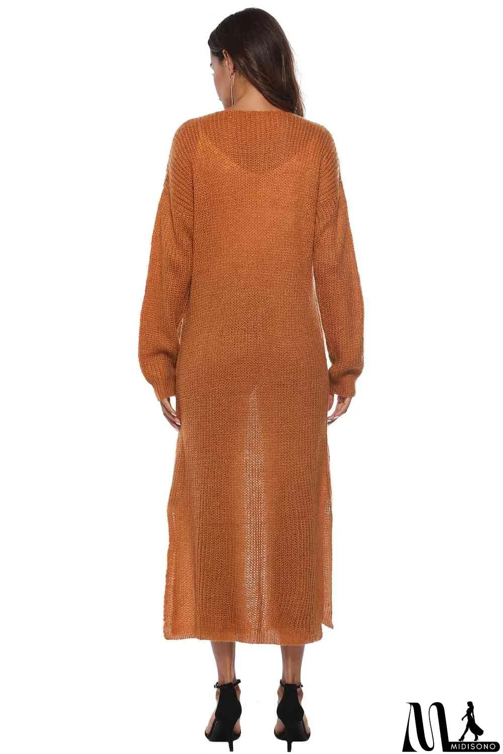 MidiSono - Long Sleeve Open Front Buttoned Cardigan