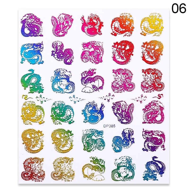 1 Sheet 3D Nail Sticker Gold Colorful Snake Rose Pattern Transfer Decals Sliders For Nails DIY Nail Art Decoration Manicures