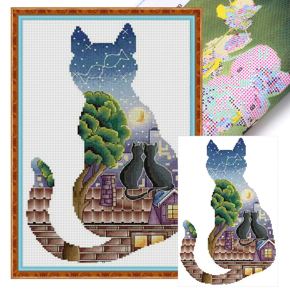 Cat DIY Bookmark Embroidery Ecological Cotton 14CT Counted Cross Stitch Set