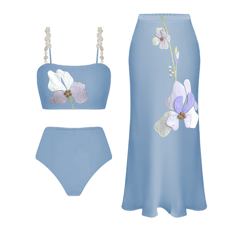 Flaxmaker Flower Collection-Lotus Bikini Swimsuit and Skirt (Shipped on Nov 27th)