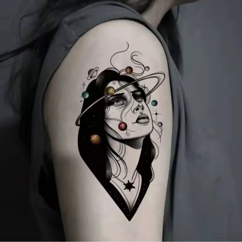 New Dark Beauty Witch Temporary Tattoo Stickers Set Female Flower Arm Waterproof Durable Black Personality Cool Art Fake Tattoo