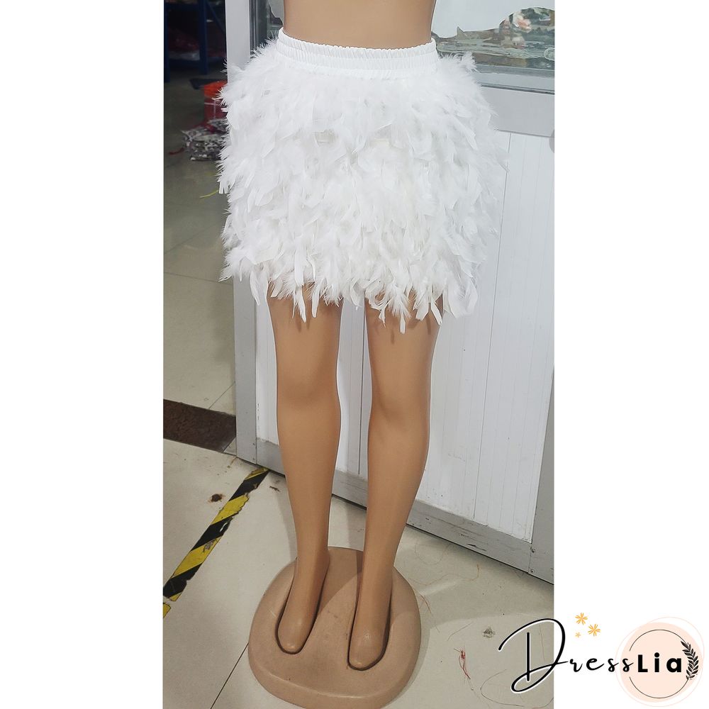 Y2k Sexy Evening Club Party Feather Mini Skirt