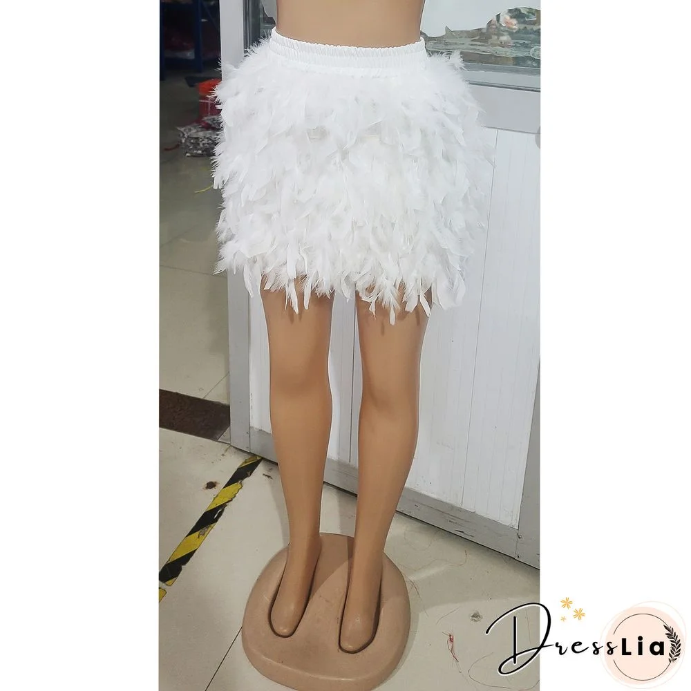 Y2k Sexy Evening Club Party Feather Mini Skirt