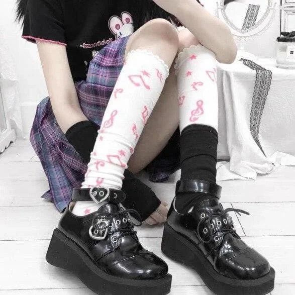 Harajuku Punk Lace-up Buckle Strap Platform Wedge Shoes SP15394