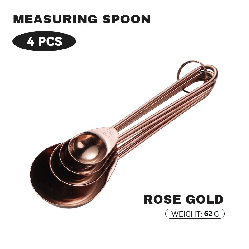 430 Stainless Steel Measuring Cup Measuring Spoon Suit 8-piece Rose Gold Wire Handle Measuring Spoon Measuring Cup 4-piece Set With Scale Gold
