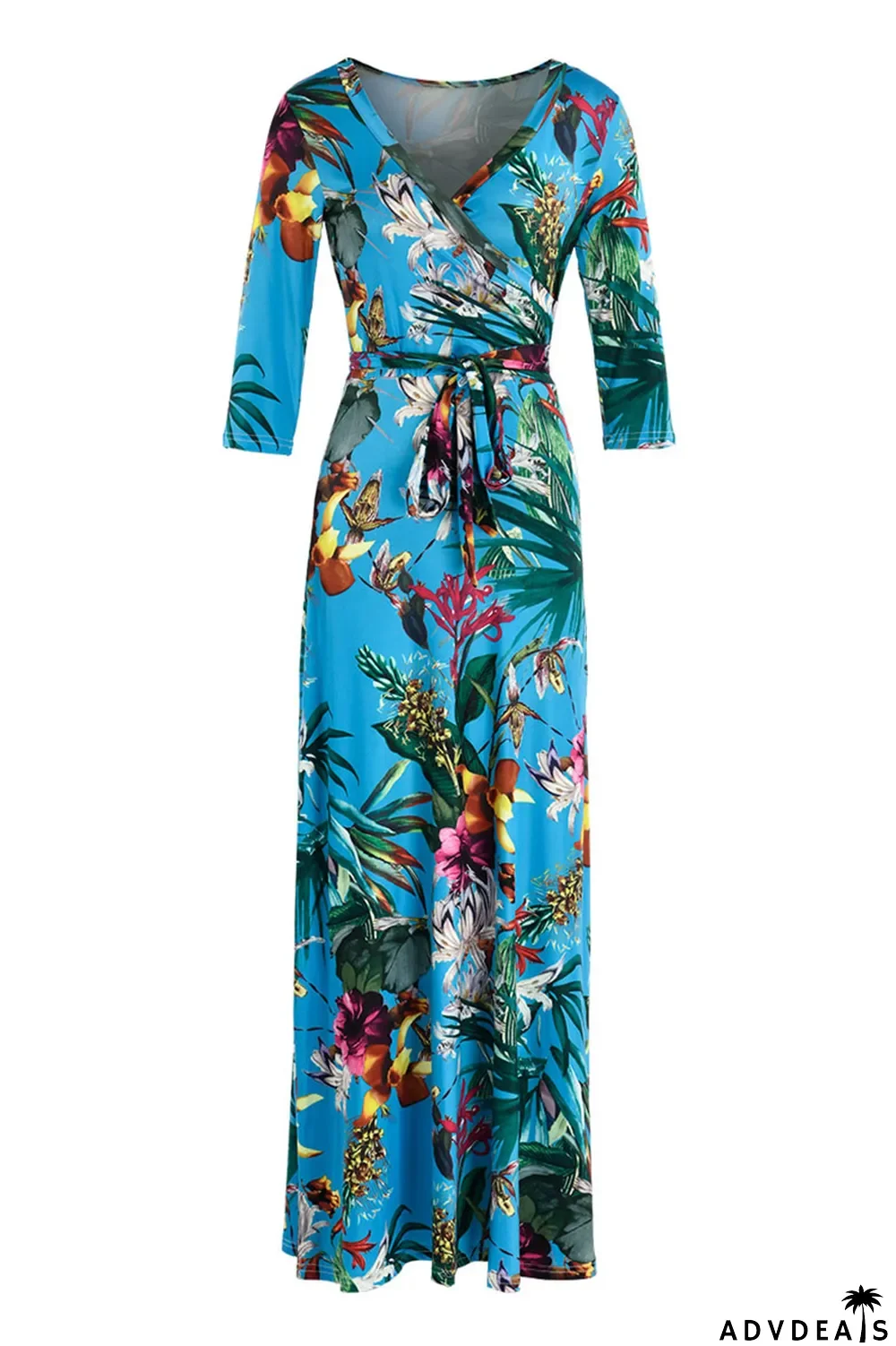 Multi-color Fashion Casual Print Bandage V Neck Long Sleeve Dresses