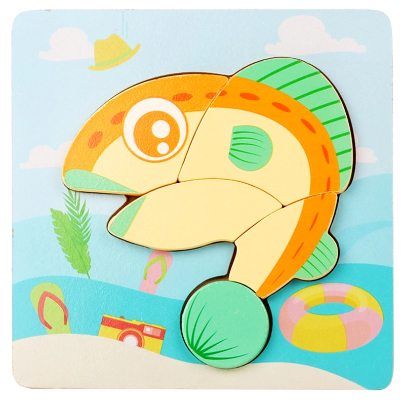 Kindergarten Children’s Enlightenment Early Education Cognition Cartoon Animal Cognition Hand-held Board Wooden Three-dimensional Puzzle Wooden Toys