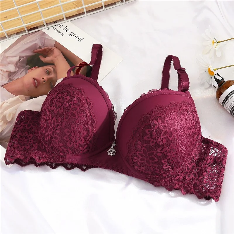 Sexy Lace Bra Women Lingerie Push Up Brassiere Female Bras Floral 4 Solid Color Underwire Bralette Intimates Underwear B/C Cup