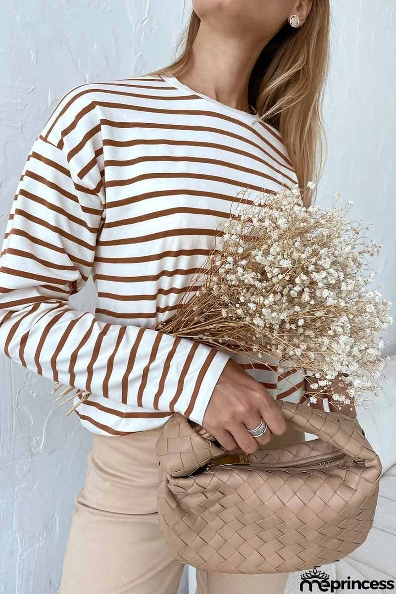 Casual Striped Patchwork O Neck Tops