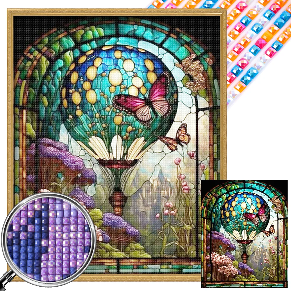 Stained Glass Hot Air Balloon-Partial AB Square Diamond Painting-40*50CM