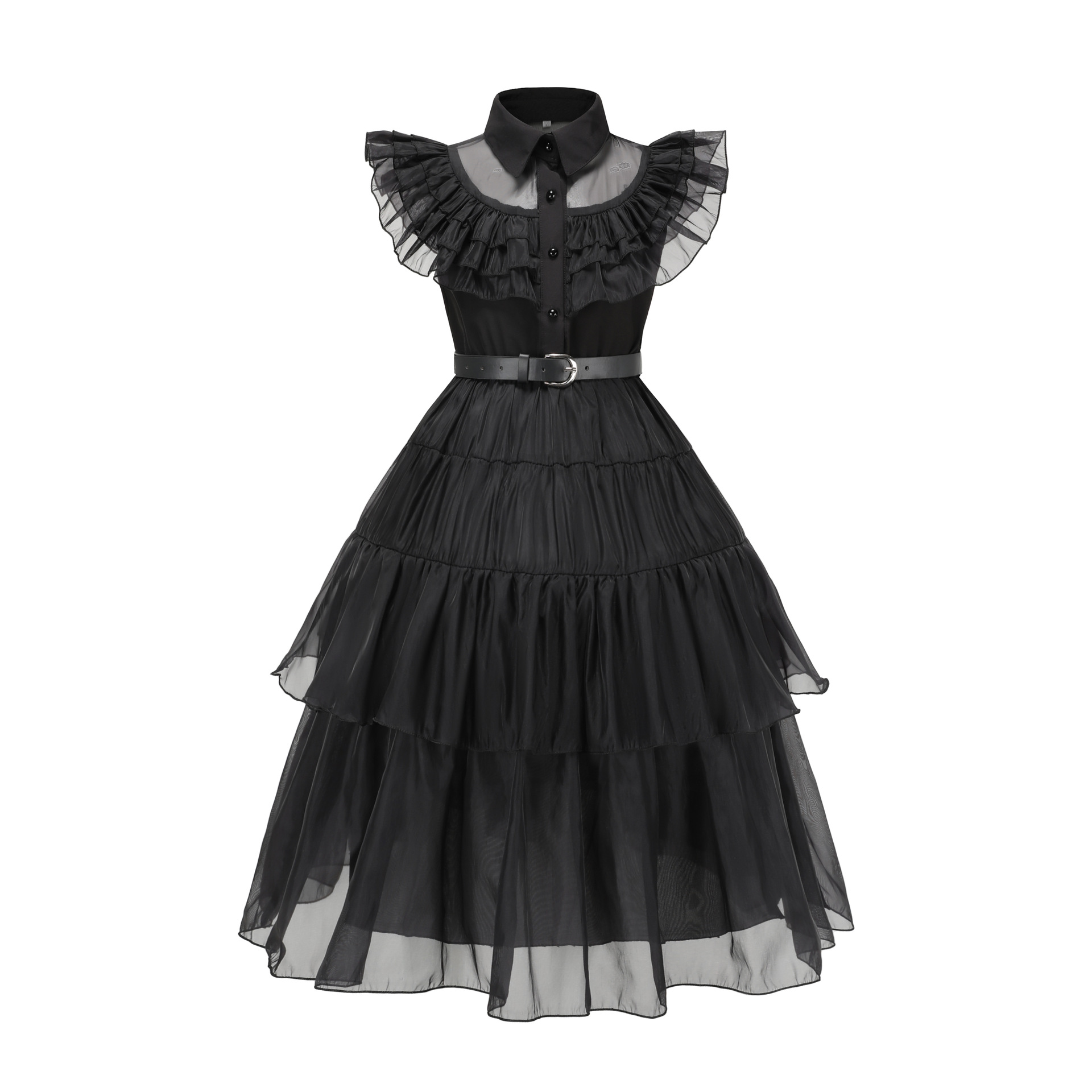 Chic Wednesday's Addams-Inspired Girls' Tutu Dress - Elegant Mesh Cosplay Frock