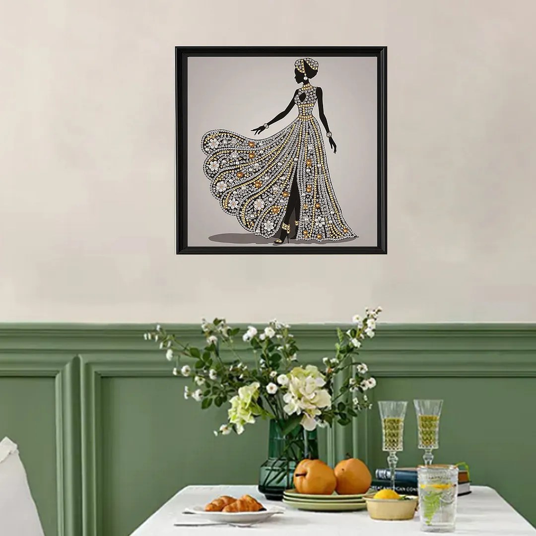 Golden Silhouette Lady Special Shaped 5D DIY Partial Drill Diamond Painting Kits for Adults Beginners Home Decor Crystal Diamond Art 11.81 X11.81inch