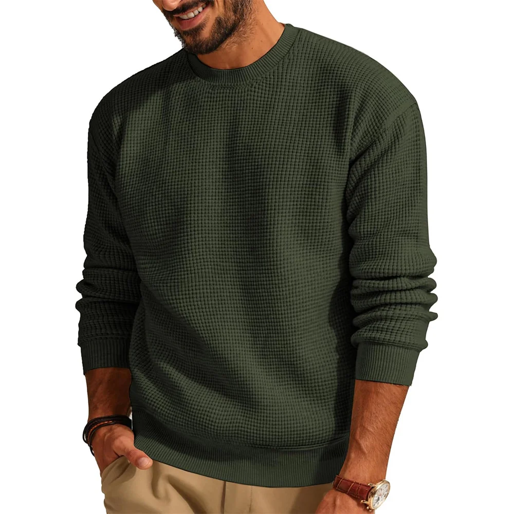 Wongn Wongn Solid Color Round Neck Sweater Jumsweater Men's Sweater Waffg Casual Men's Wear
