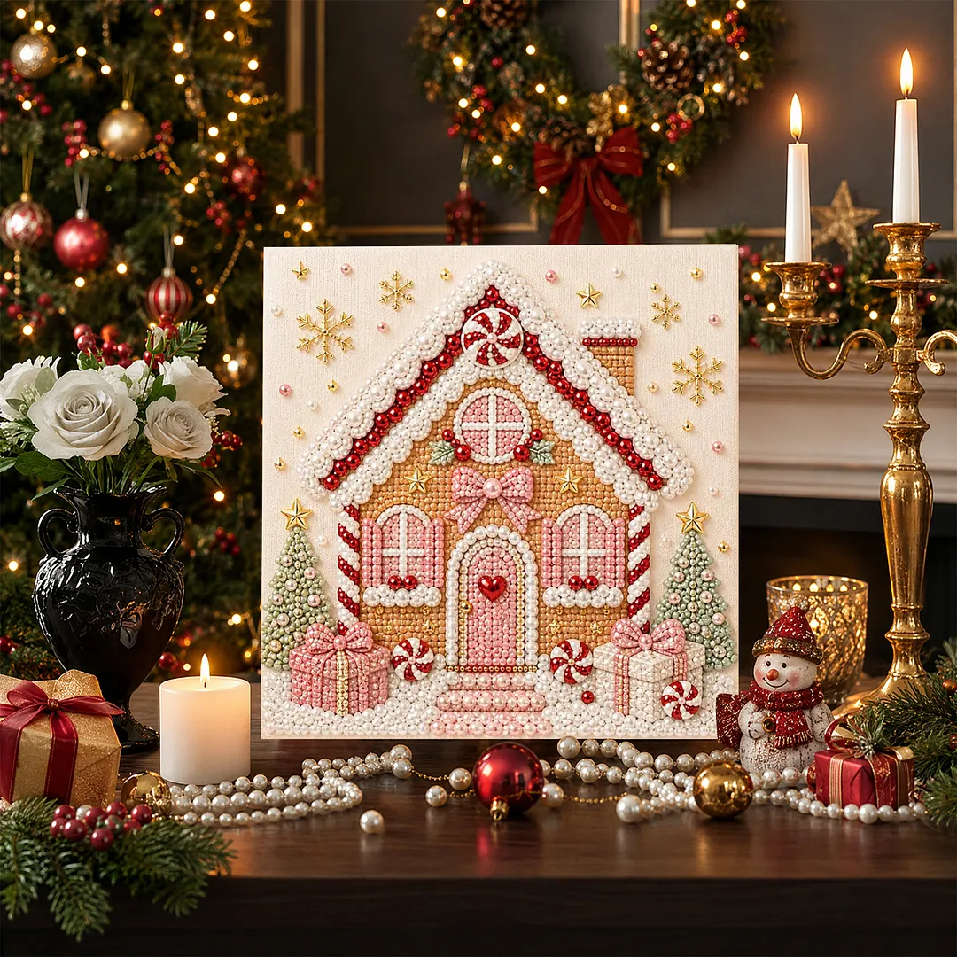 Framed 3D Pearl Painting Set Holiday Gingerbread 7.87x7.87in