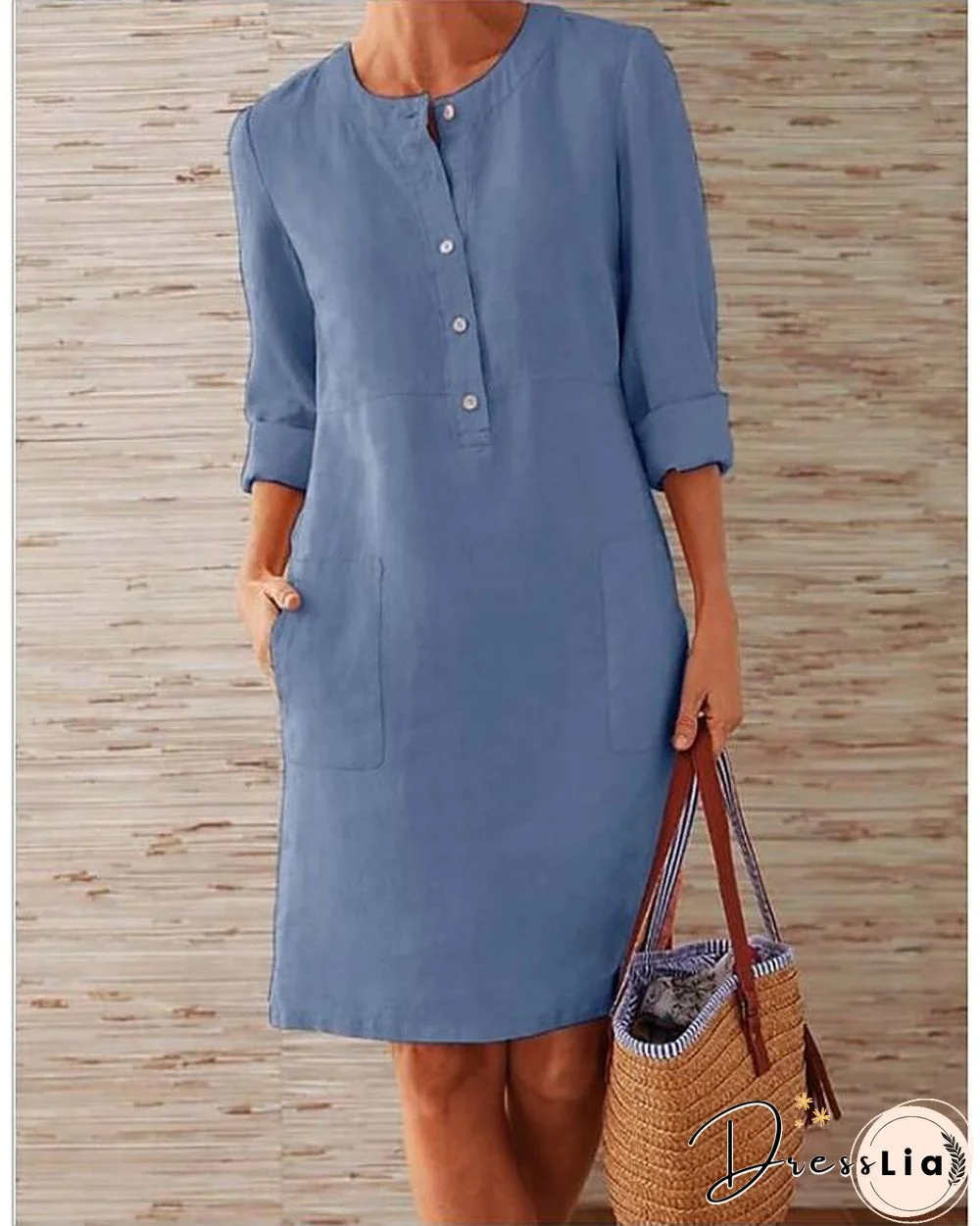 Women's Shift Dress Knee Length Dress - 3/4 Length Sleeve Summer Fall Hot Casual vacation dresses Red Orange Khaki Dark Gray Gray Light Blue S M L XL XXL 3XL 4XL 5XL