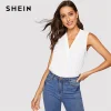SHEIN Classy V-Neck Sleeveless Solid Women Tops And Blouses 2019 Summer Casual Fashion Lady Streetwear Tank Top Blouse 
