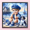 Boy And Puppy-11CT Stamped Cross Stitch 45*45cm/17.72*17.72in