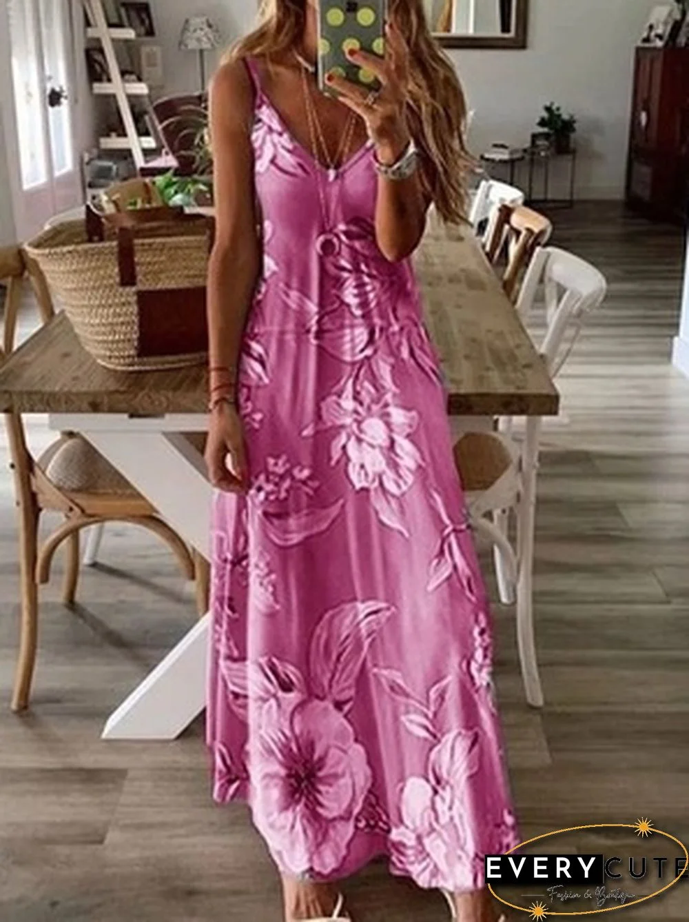 New Summer Women's Sleeveless U-Neck Letter Floral Print Dress Big Swing Skirt Gradient Vest Dress Loose Casual Long Dress Plus Size