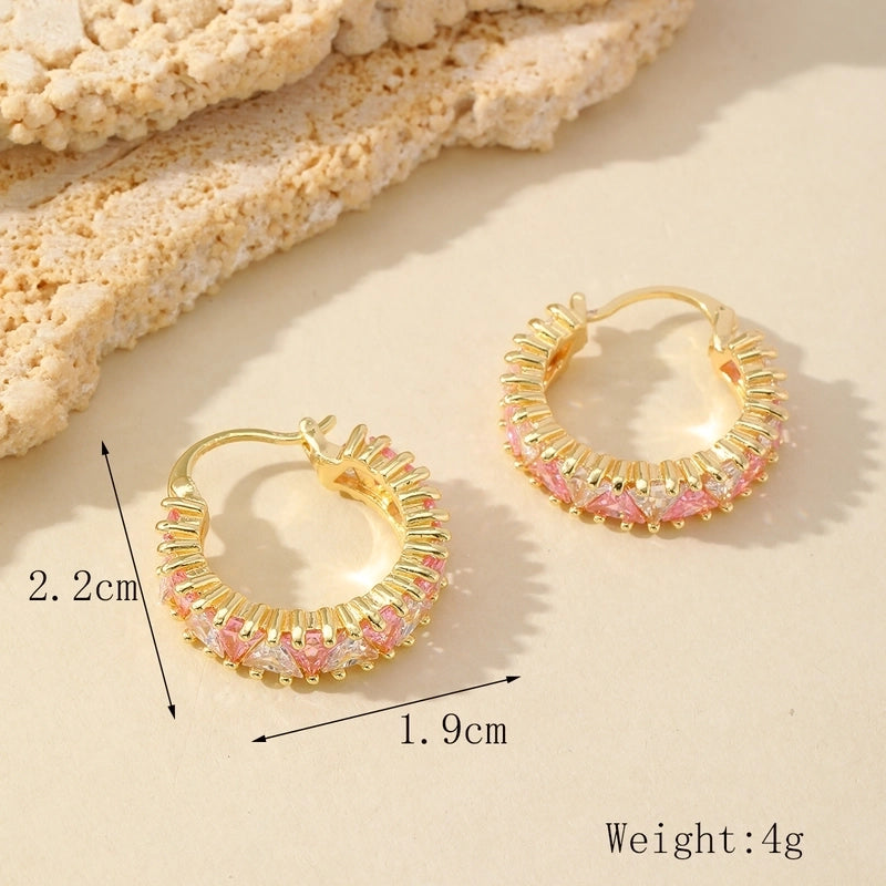 1 Pair Casual Minimalist Geometric Inlay Copper Zircon Imitation Gold  Earrings