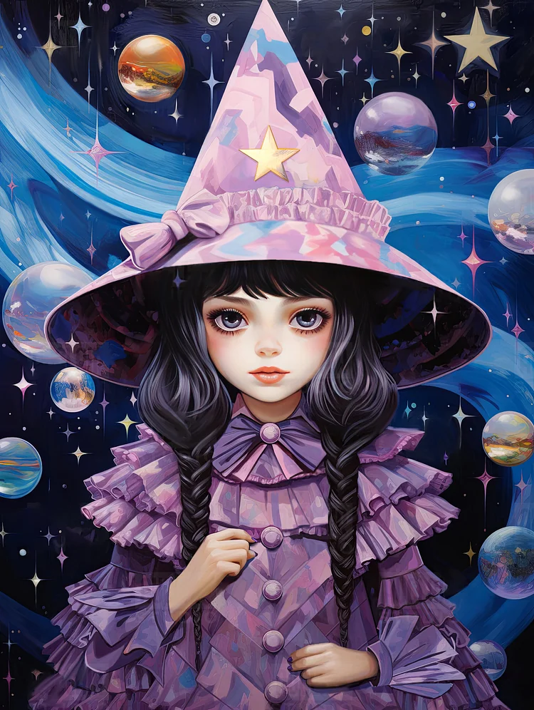 Cartoon Witch Girl 40*50CM(Canvas) Full Round Diamond Painting gbfke