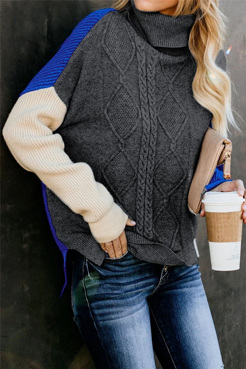 Turtleneck Color Stitching Sweater