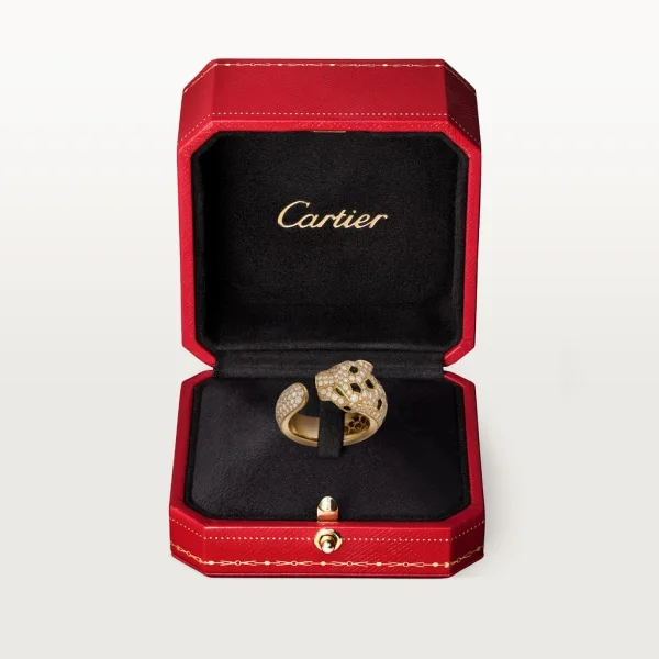 Panthere de Cartier ring, medium model, semi-paved yellow gold, emeralds, onyx, diamonds