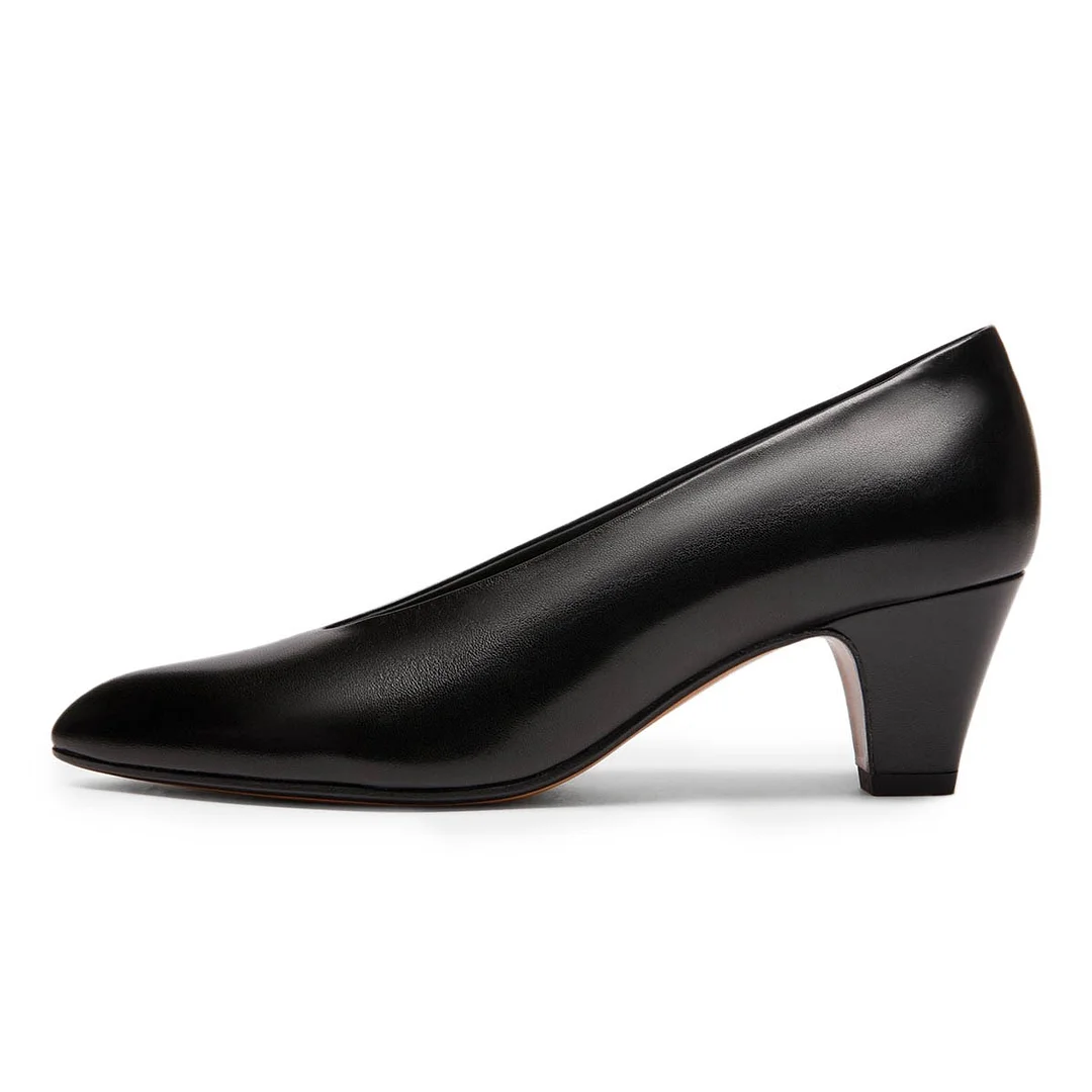 YDN Simple Chunky Heel Slip-On Pointed Toe Pumps Shoes in Black