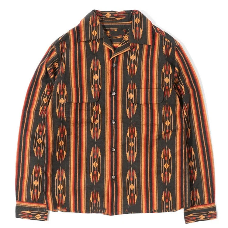 Vintage Aztec Graphic Print Long Sleeve Shirt