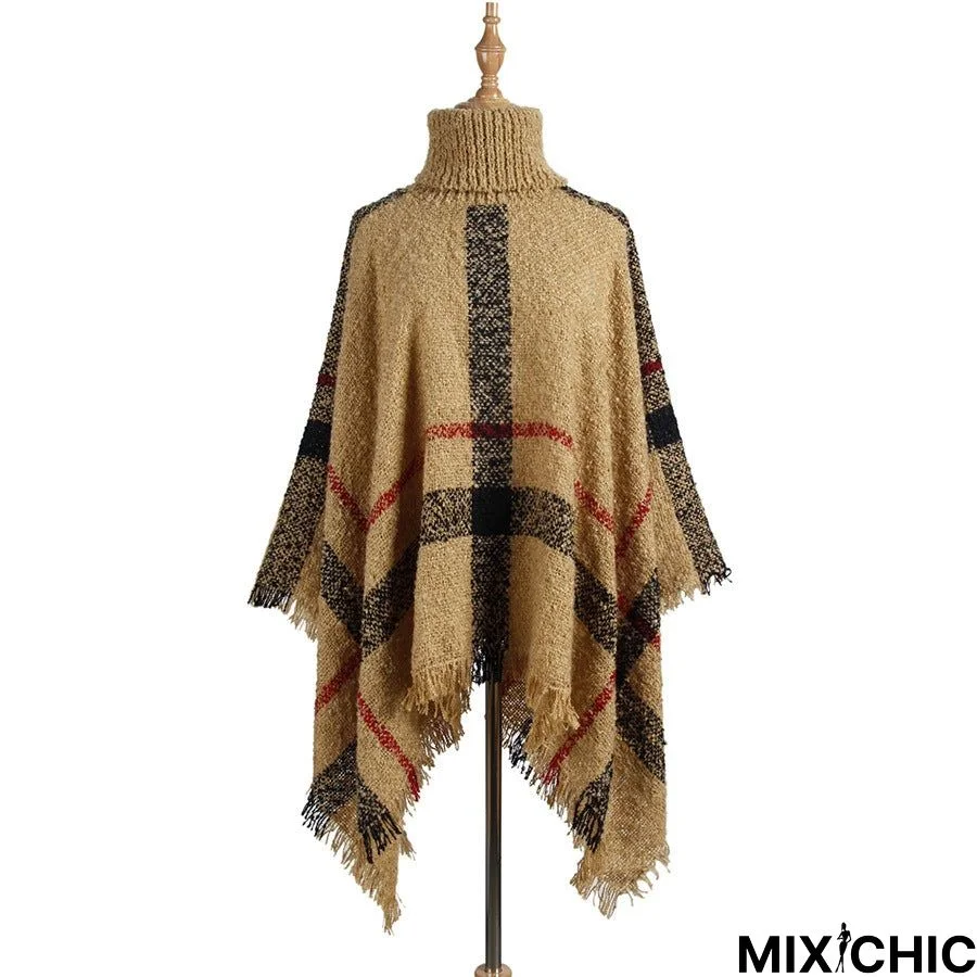 High Neck Tassel Shawl Cloak Sweater Coat