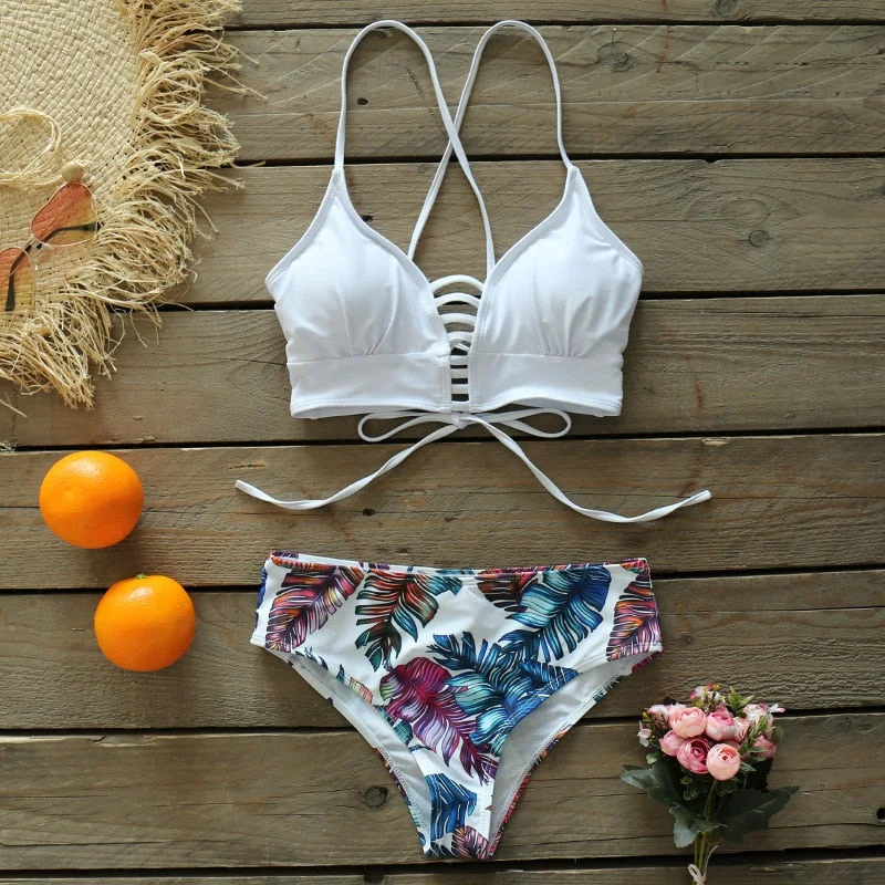 2021 New Sexy Low Hight Bikini Set Women Swimsuit Lace Up Swimwear Plus Size Bathing Suit Beach Wear Print Summer biquini Female