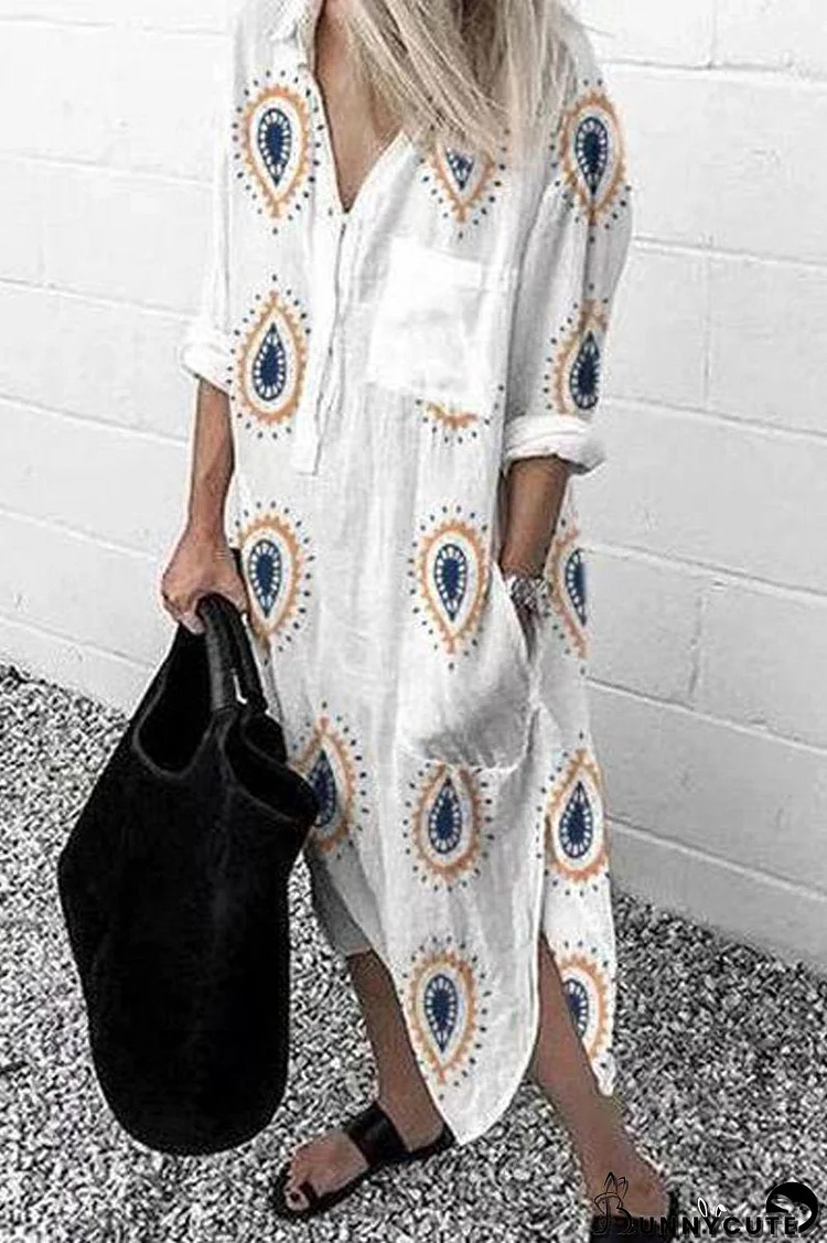 Three Quarter Sleeve Slit Shirt Dress