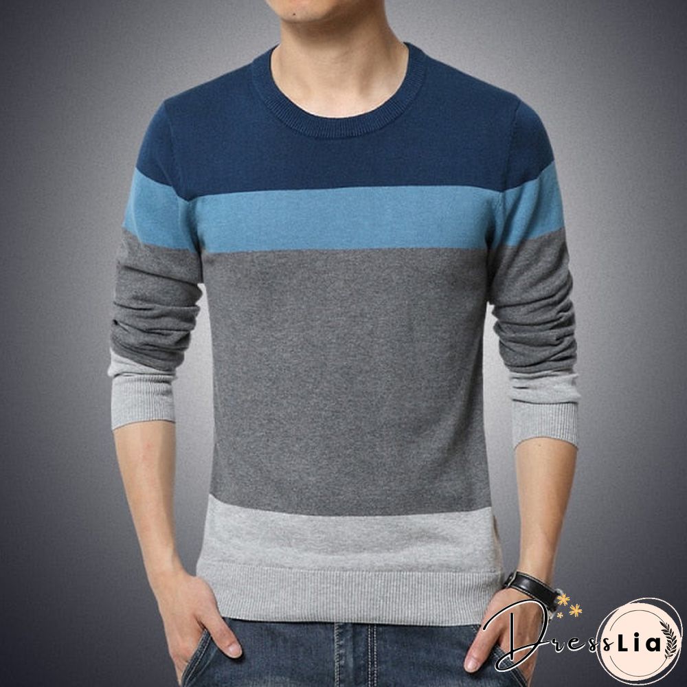 Casual Men'S Sweater O-Neck Striped Slim Fit Knittwear Autumn Mens Sweaters Pullovers Pullover Men Pull Homme M-3Xl