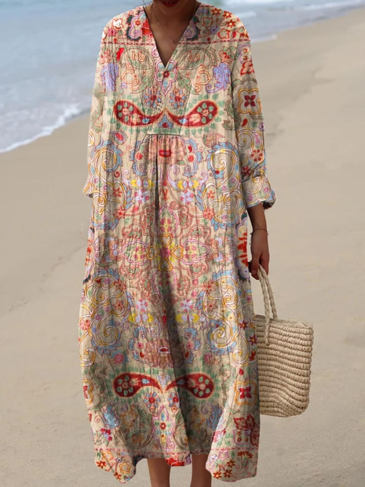 Womens Pastoral Colorful Floral Pattern Print Casual Dress