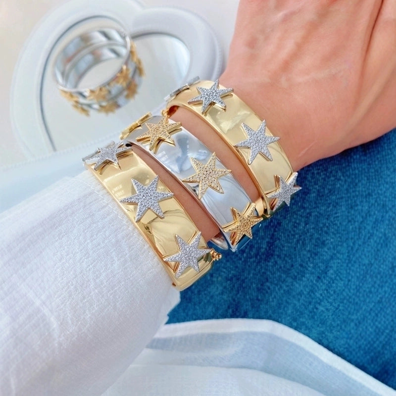 Vintage Style Classic Style Star Moon Heart Shape Copper Zircon Mixed Metal Plating Bangle